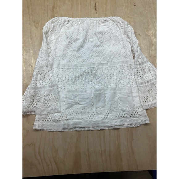 Lauren Ralph Lauren Flare Sleeve White Eyelet Boho Flowy Sz L - Picture 5 of 7